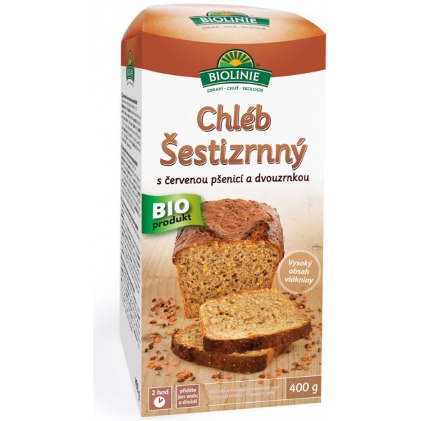 BIOLINIE Chléb šestizrnný s červenou pšenicí a dvouzrnkou (směs na pečení) 400g