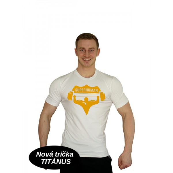 Tričko Superhuman velké logo - bílá/žlutá Tričko Superhuman velké logo - bílá/žlutá