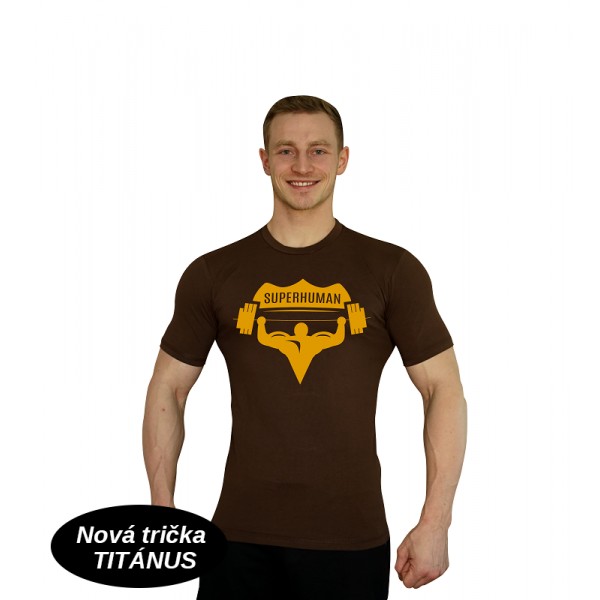 Tričko Superhuman velké logo - hnědá/žlutá Tričko Superhuman velké logo - hnědá/žlutá