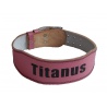 Dámský kožený fitness opasek od značky Titanus určený pro podporu zadních a břišních svalů během posilování.