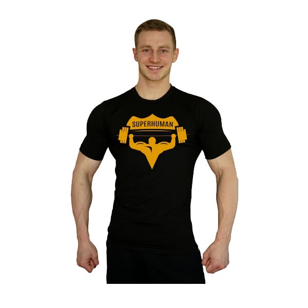 Elastické tričko Superhuman velké logo - černá/žlutá Elastické tričko Superhuman velké logo - černá/žlutá