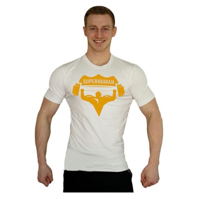 Tričko Superhuman velké logo - bílá/žlutá