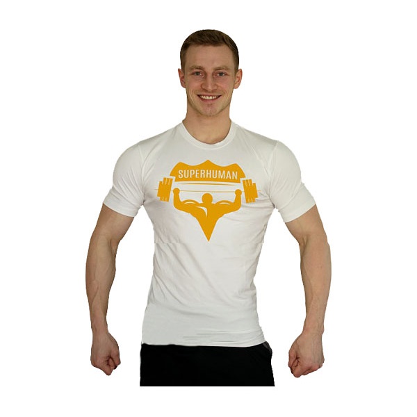 Tričko Superhuman velké logo - bílá/žlutá
