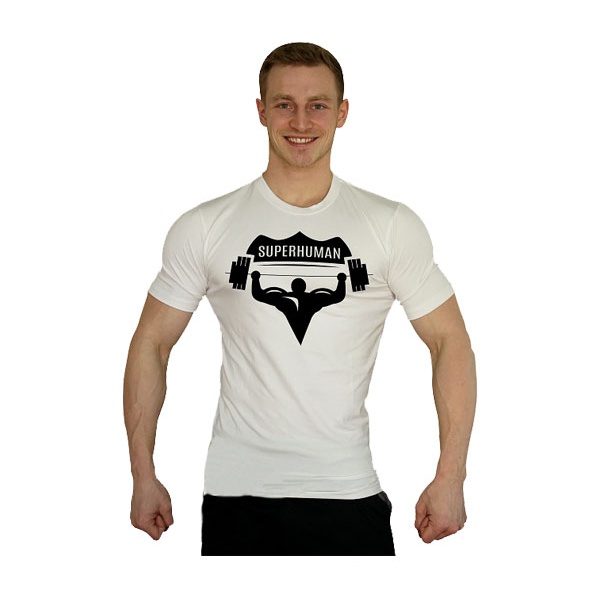 Elastické tričko Superhuman velké logo - bílá/černá Elastické tričko Superhuman velké logo - bílá/černá