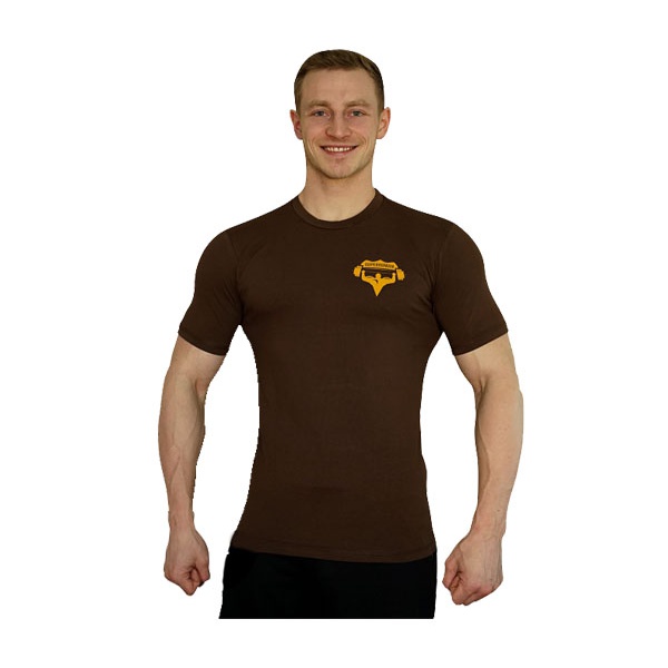 Tričko Superhuman malé logo - hnědá/žlutá