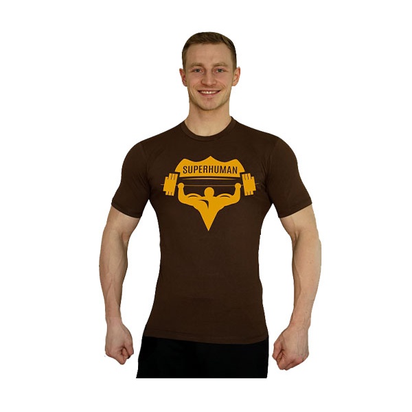 Tričko Superhuman velké logo - hnědá/žlutá Tričko Superhuman velké logo - hnědá/žlutá