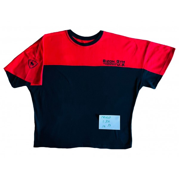Červeno-černé triko s malými motivy velikost M