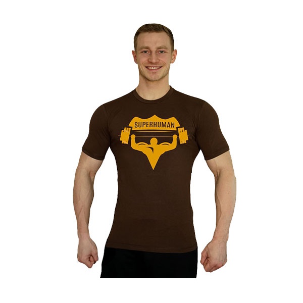 Elastické tričko Superhuman - hnědá/žlutá