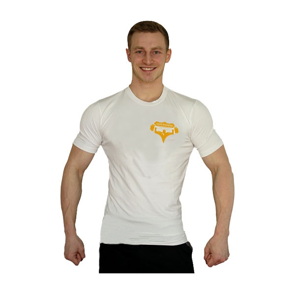 Elastické tričko Superhuman malé logo - bílá/žlutá