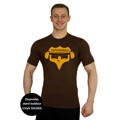 Pánské hnědé tričko Superhuman - hnědá/žlutá XXL