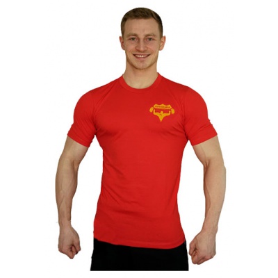 Tričko Superhuman malé logo - červená/žlutá