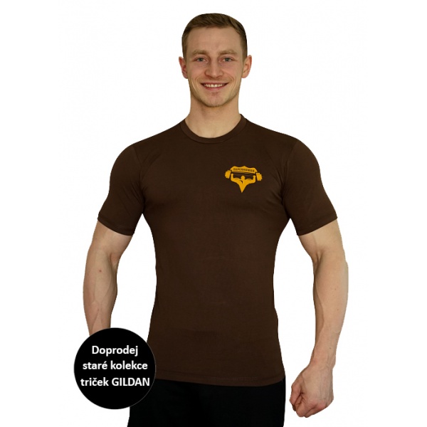 Tričko Superhuman - hnědá/žlutá S malé logo