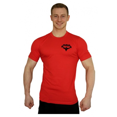 Červené tričko Superhuman malé černé logo - elastan