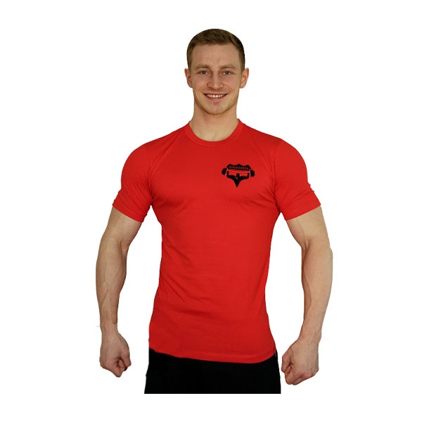 Červené tričko Superhuman malé černé logo - elastan