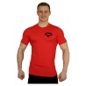 Červené elastanové tričko Superhuman s malým černým logem.