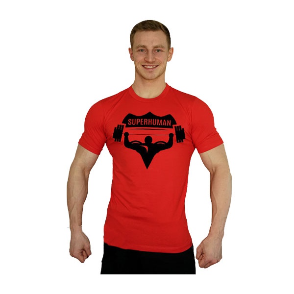 Červené tričko Superhuman velké černé logo